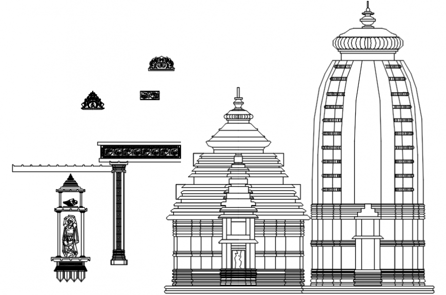 Hind temple odhisa right side elevation and column details dwg file