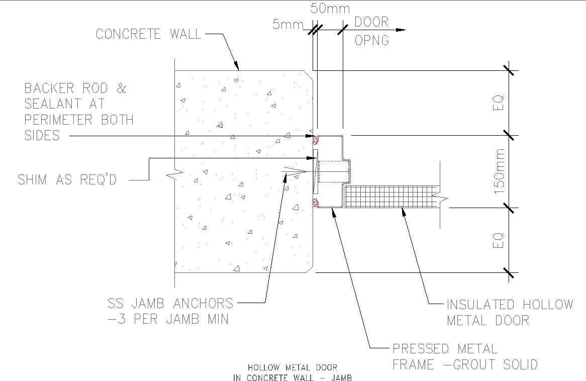  hollow metal door in concrete wall jamb detail dwg autocad drawing .