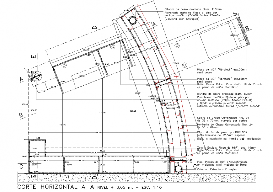 Horizontal sectional detail of construction block autocad file