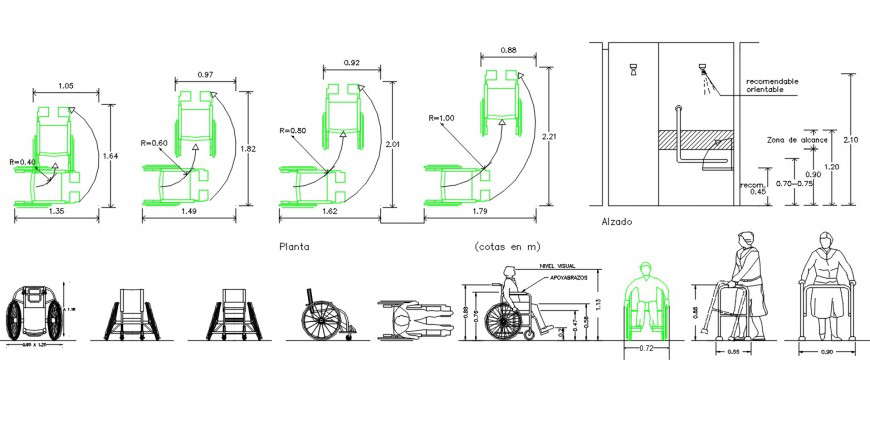 hospital wheelchair detail cad blocks