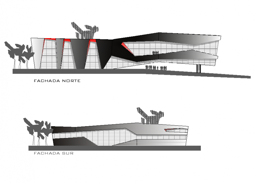 Hotel building 3d model detail elevation dwg file