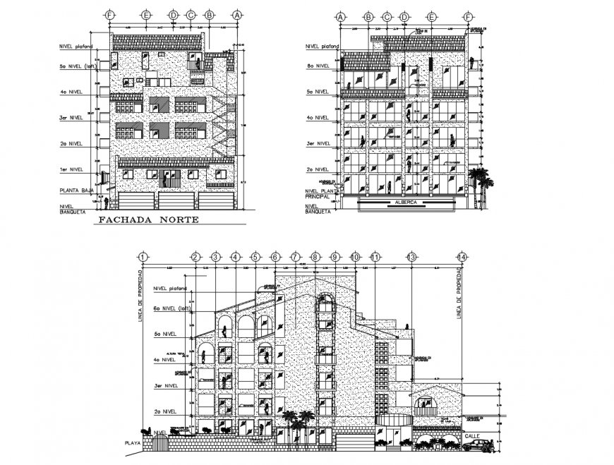 Hotel elevation in auto cad file