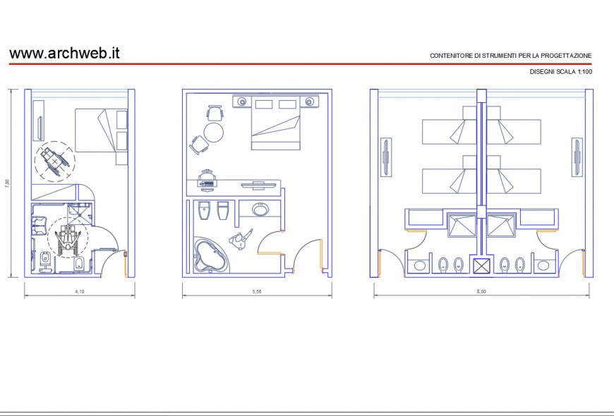 Hotel rooms plan autocad file