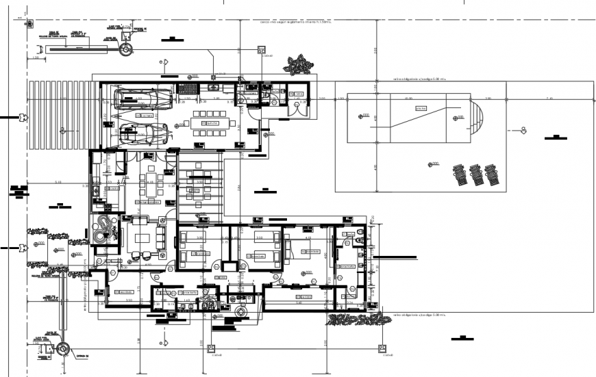 Hotel top view plan furniture detailing dwg file