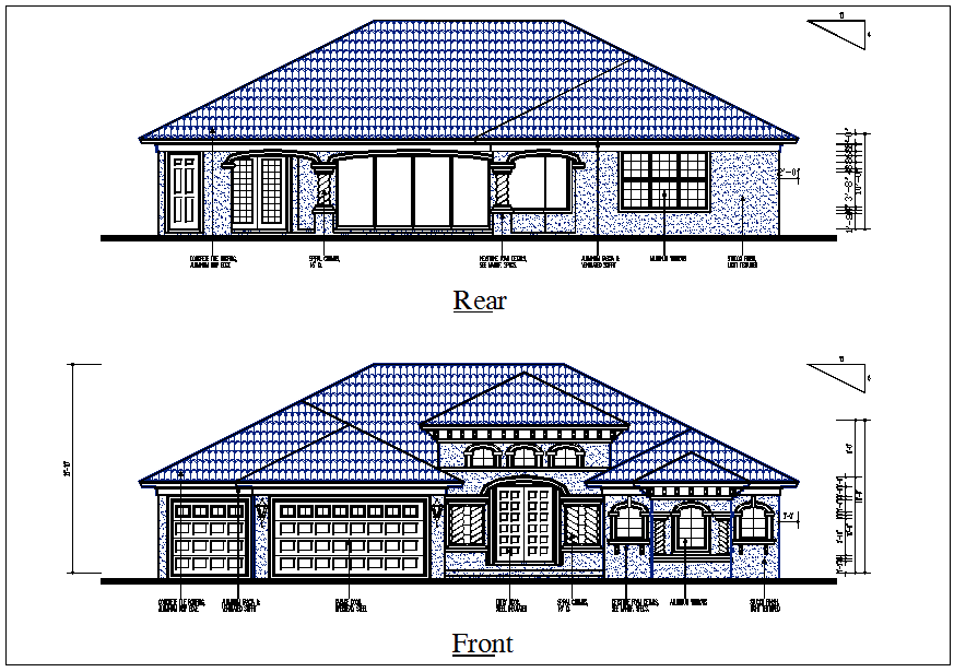 house elevation view detail dwg file