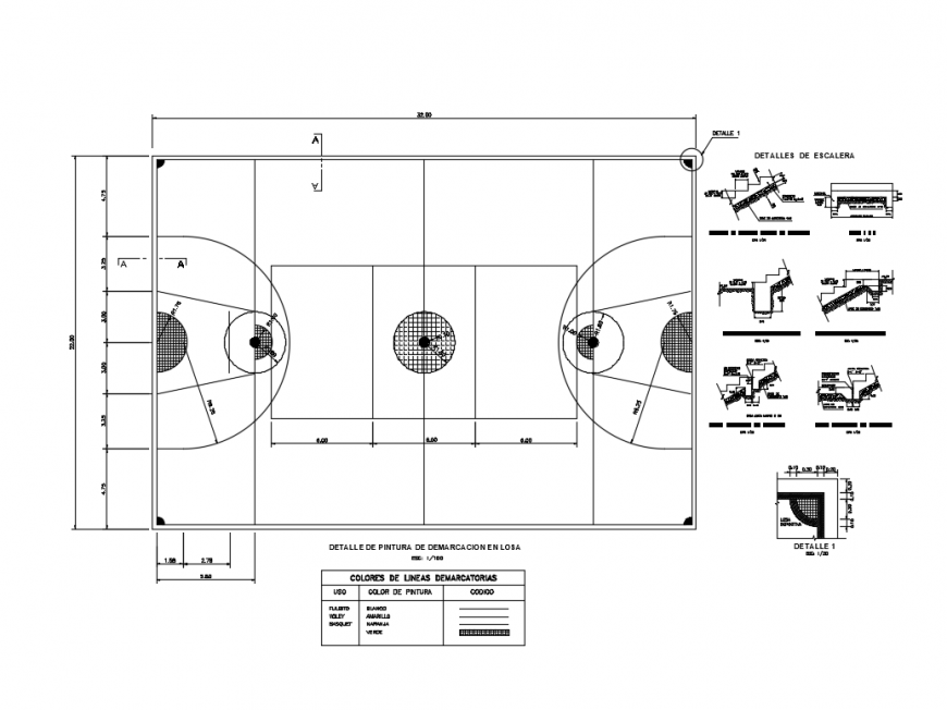 House colony park's sport ground demarcation paint details with staircases dwg file