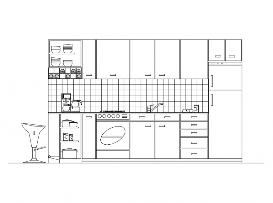 House kitchen plan details dwg file