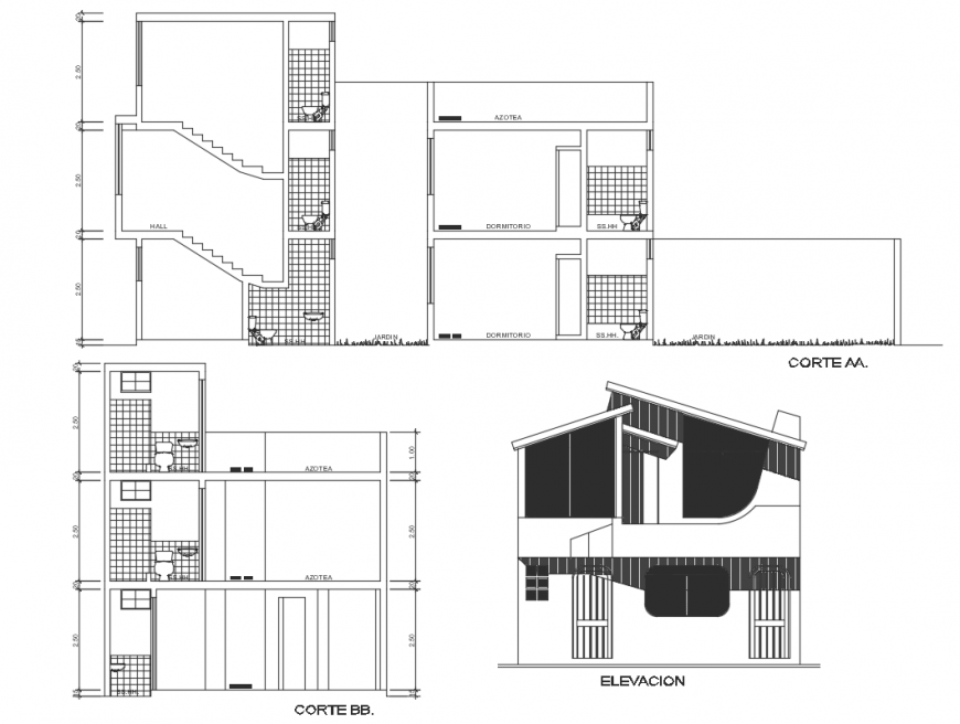 House section and elevation dwg file