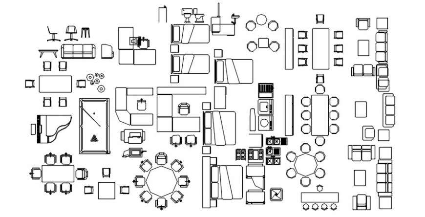Household furniture blocks drawings 2d view autocad file