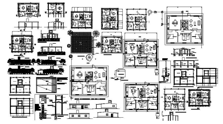 Housing apartments drawings details 2d view plan elevation and section dwg file