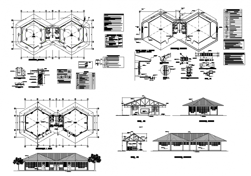 Housing roofing structure detail elevation 2d view layout file