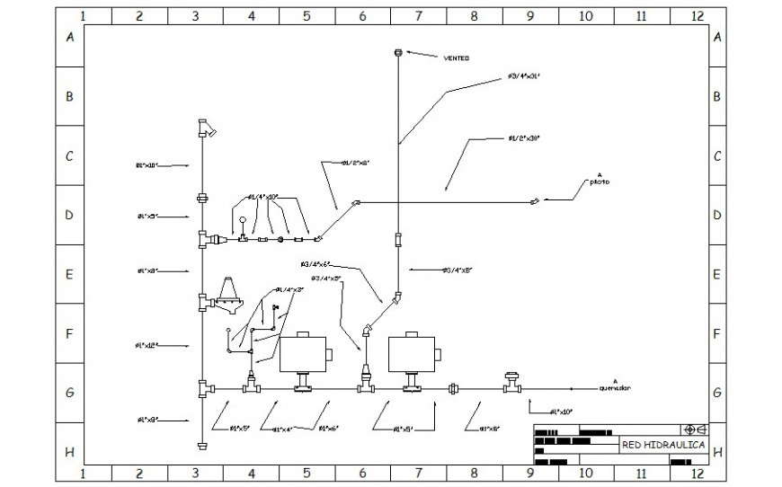 Hydraulic pipe system details 2d view autocad drawing