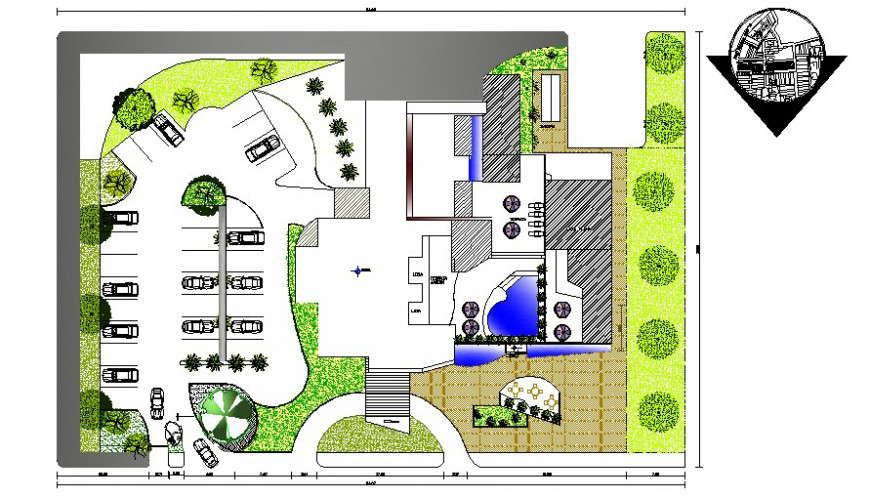 Implantation hotel 2d view plan drawing in autocad software