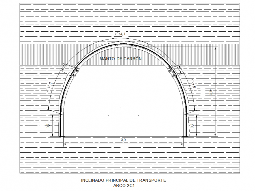 Inclined main transport elevation detail dwg file