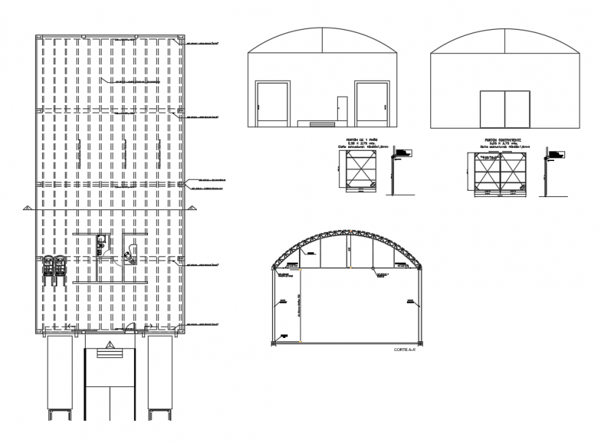 Industrial plant warehouse elevation, section, plan and auto-cad details dwg file