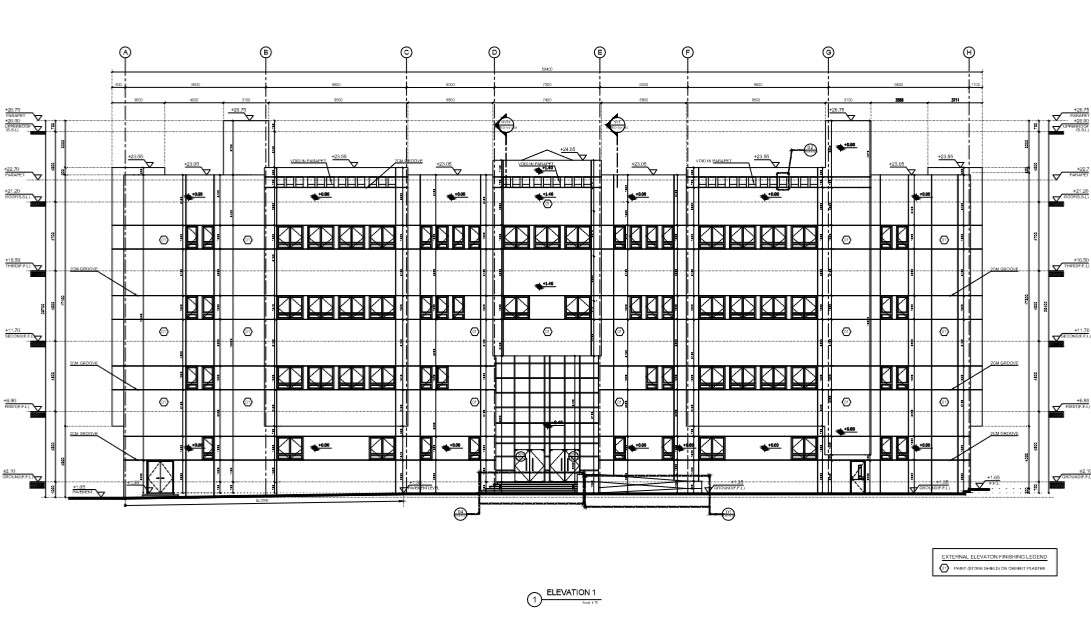 institutional building front elevation detail