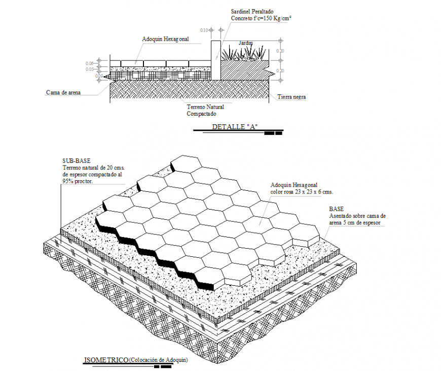 Isometric and section laying paving autocad file