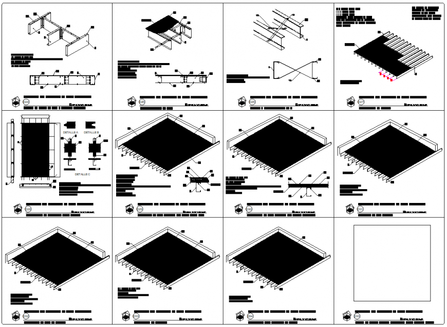 Isometric plaster slab view dwg file