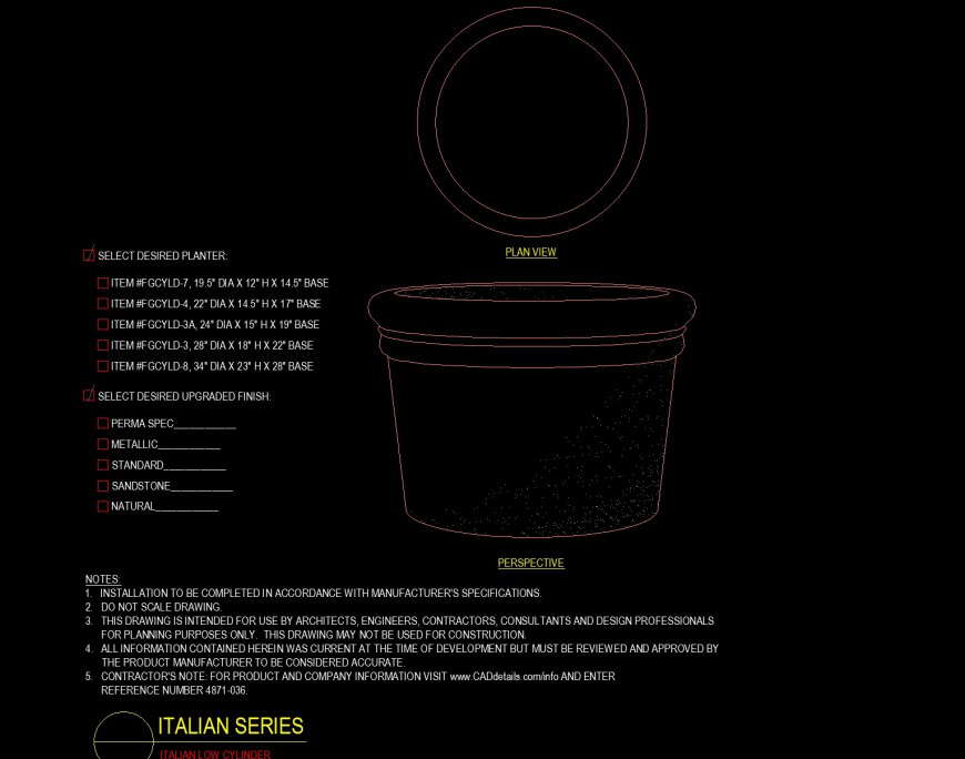 Italian low cylinder design drawing in dwg file.