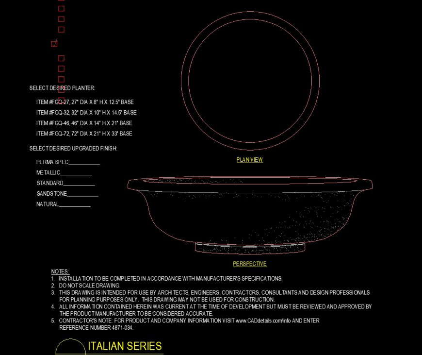 Italian series planter in dwg file.
