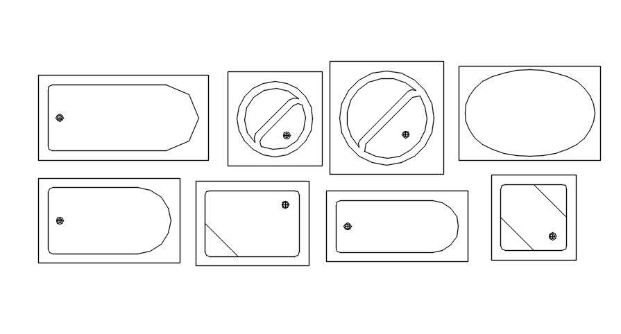 jacuzzi and bathtub design cad blocks in AutoCAD, dwg file.