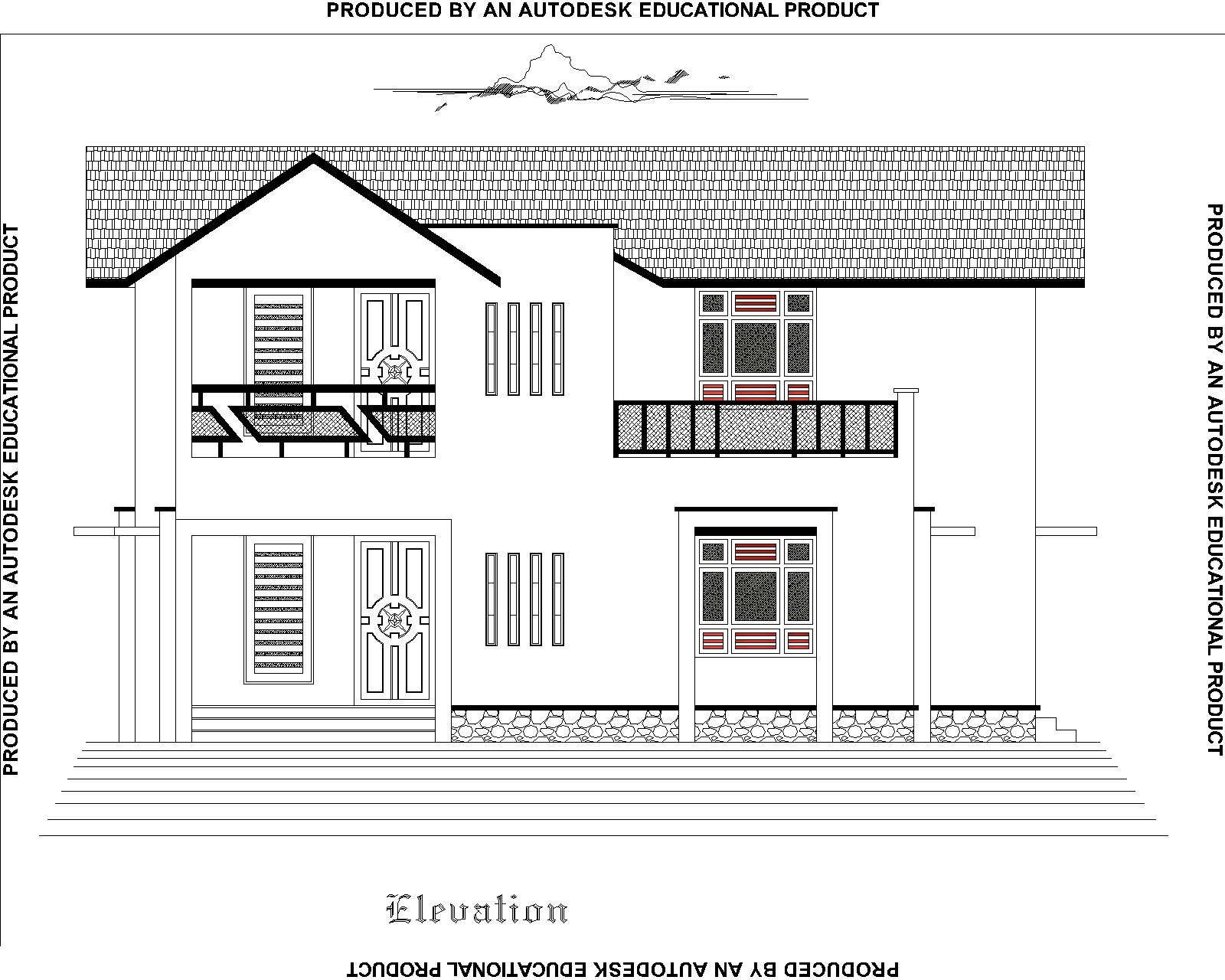 2d house elevation design dwg file