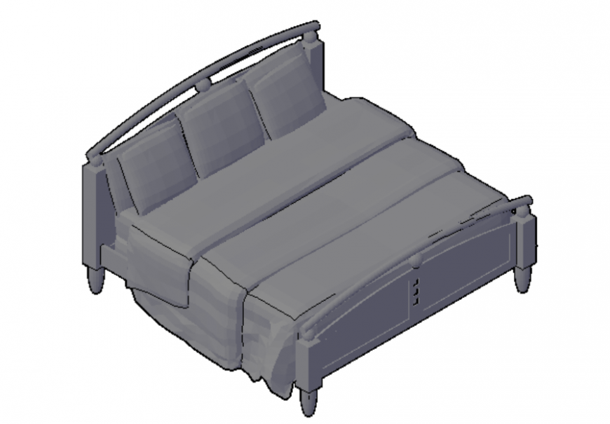 2D King Size Bed Design in DWG Format for CAD Drafting Use