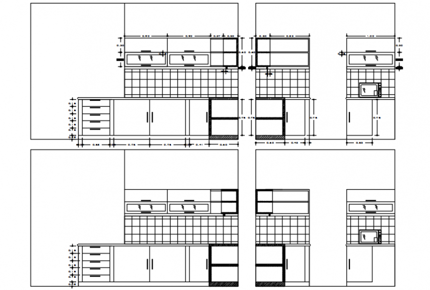 Kitchen elevation and side view in AutoCAD file 
