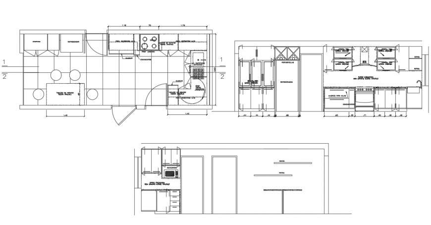 Kitchen and dining area interior detail 2d view layout plan in dwg format
