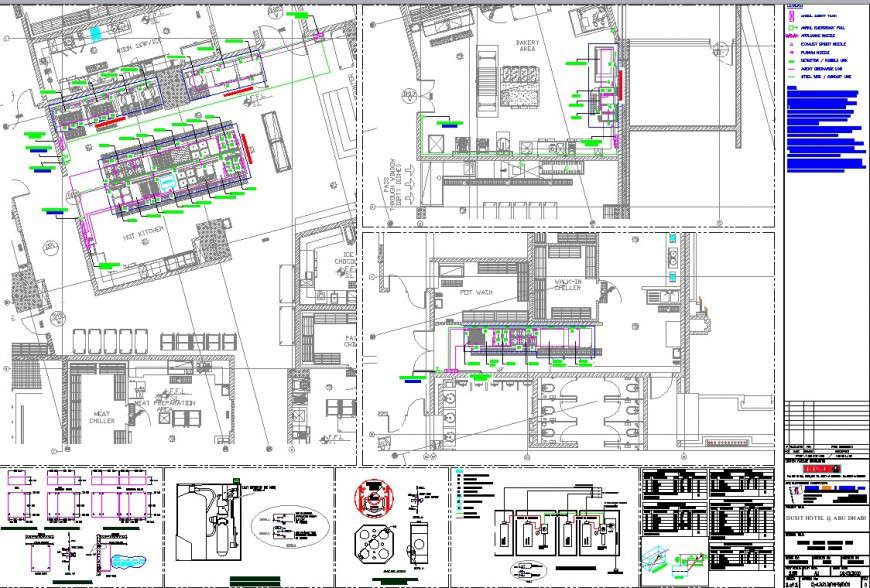 Kitchen area of hotel blowup plan in dwg file.