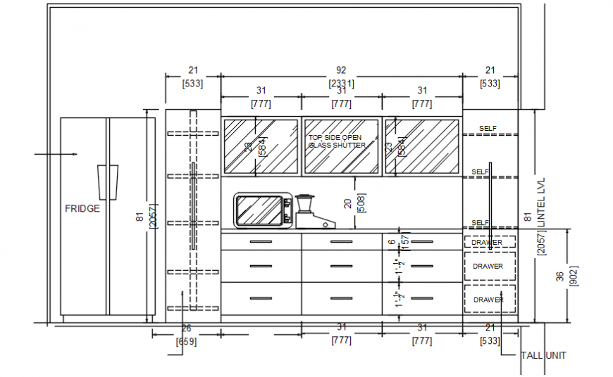 Kitchen elevation with appliances model
