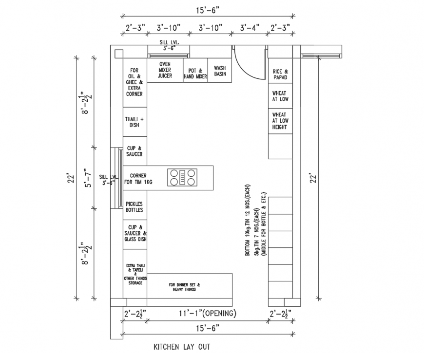 Kitchen layout plan in auto cad file