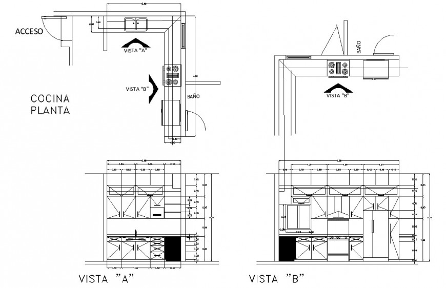 Kitchen plan design detail drawing in dwg file.
