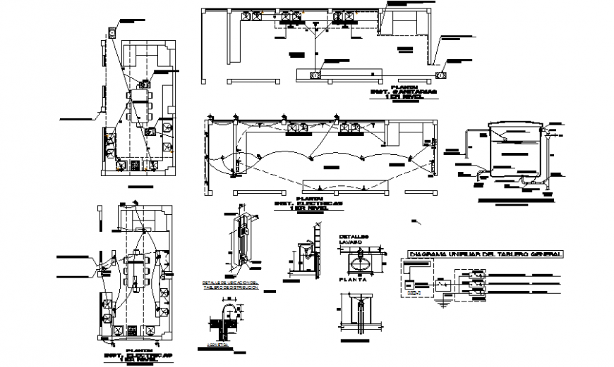 Kitchen section and plan with electrical layout plan details dwg file