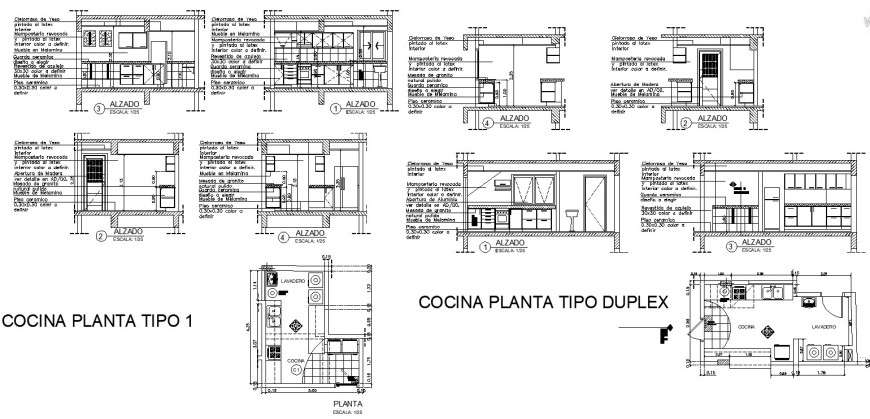 Kitchen structural detail plan and section 2d view layout file in dwg format