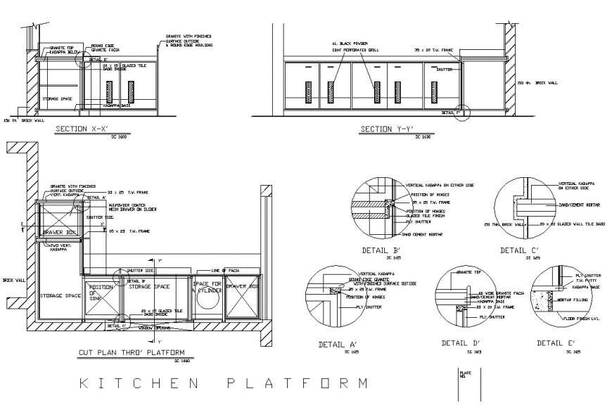 Kitchen structure detail 2d view plan and section layout CAD blocks autocad file
