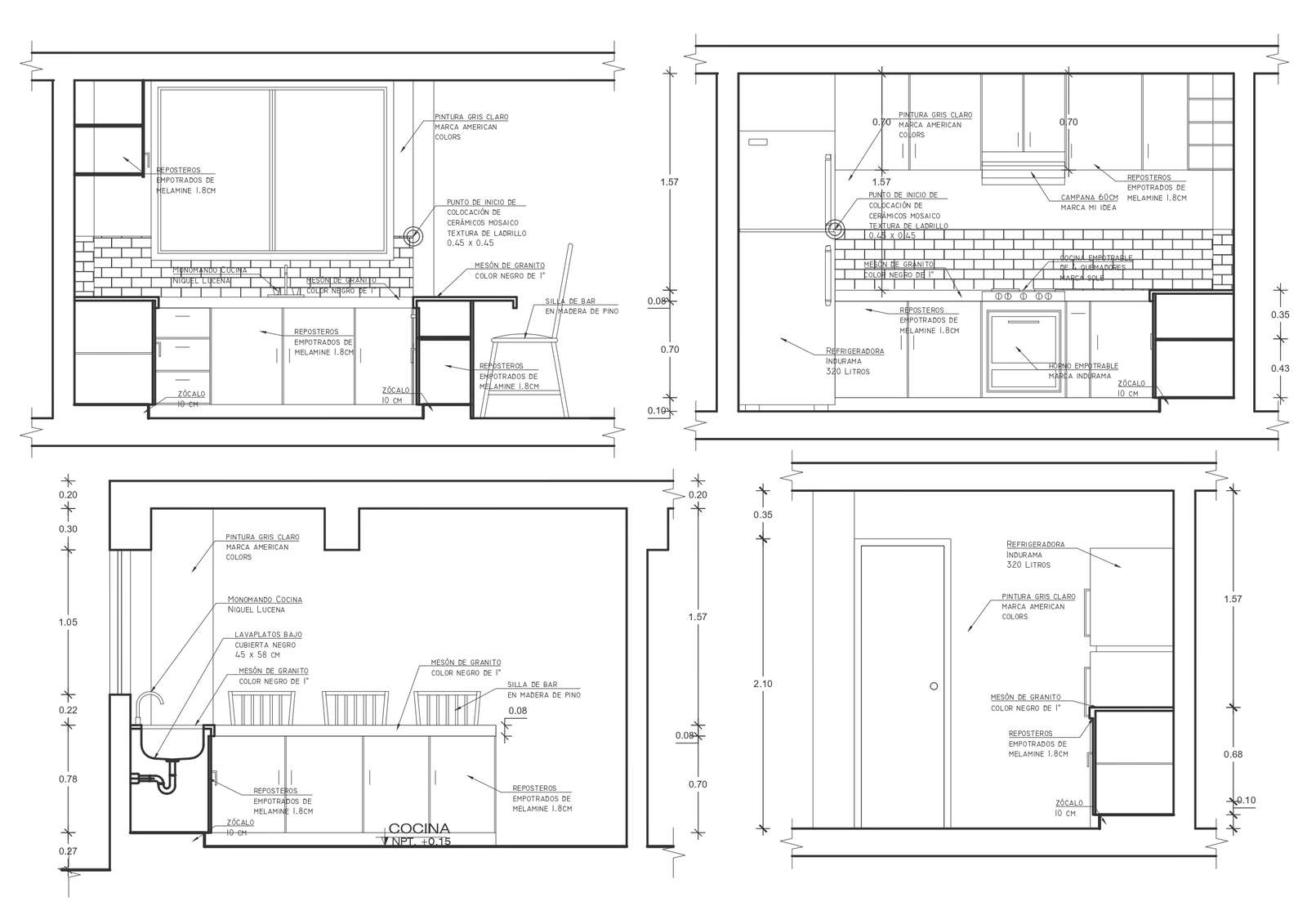 kitchen elevation with appliance details, labeling and tile layout autocad dwg drawing .