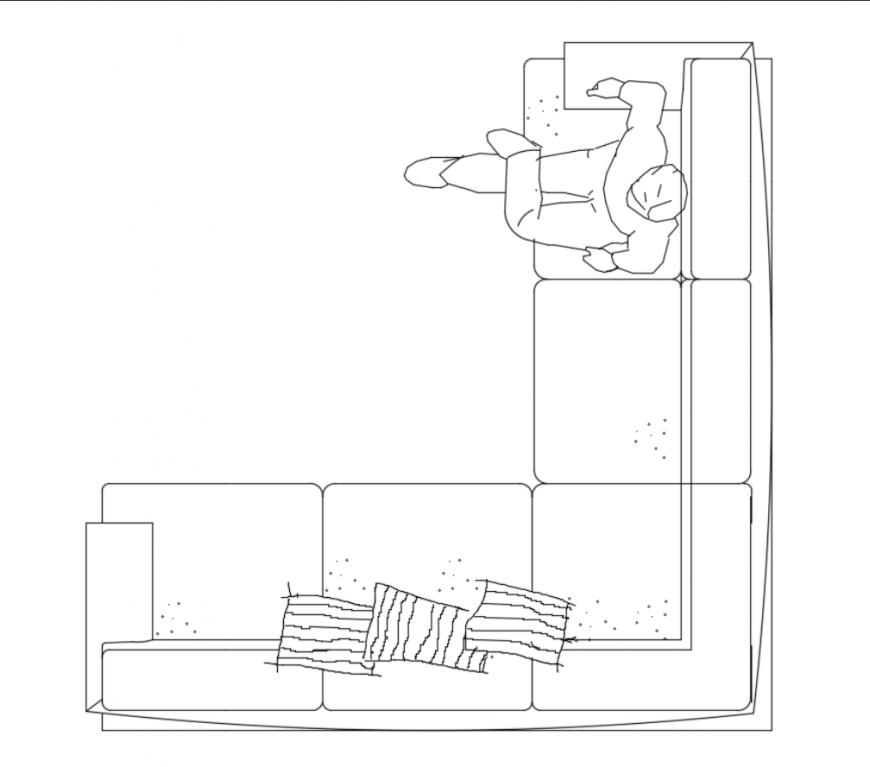L shape large sofa set top view cad block design dwg file