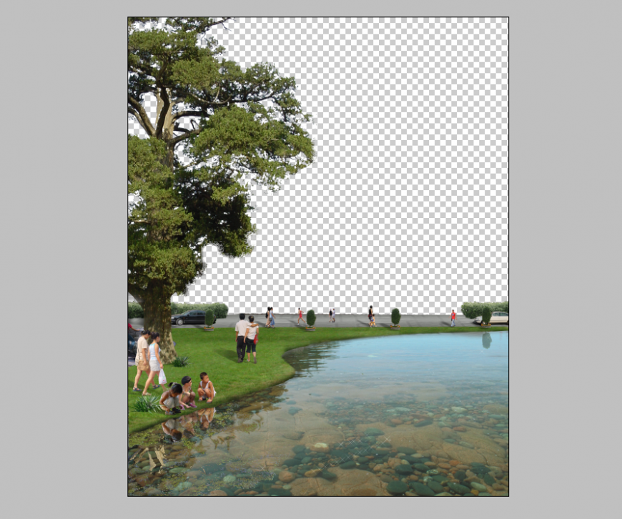 Lake and street detail 3d model elevation photo shop file
