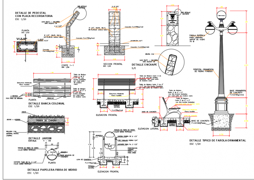 Lamp post and column structure detial 2d view CAD construction unit layout file in autocad format