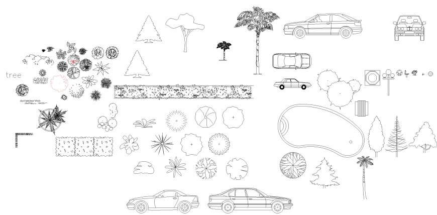 Landscaping detail in tree and plant dwg file