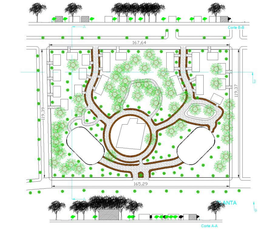 Landscaping garden plan and section autocad file