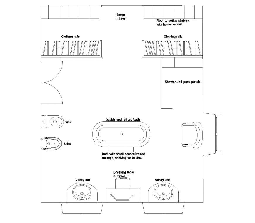 Large ensuite with walk in closet layout file