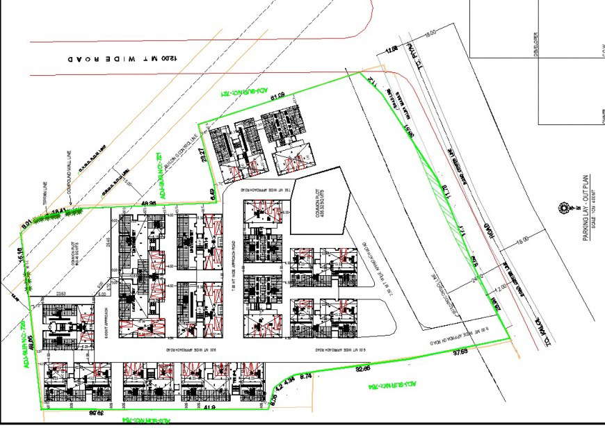 Layout commercial building plot detail dwg file
