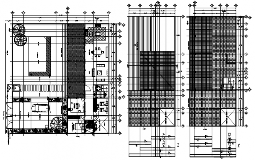 Layout plan and roof detailing of residence project autocad file