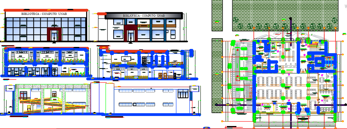 Library plan dwg, library dwg file