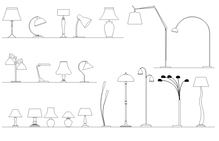 Light lamps design elevation autocad file