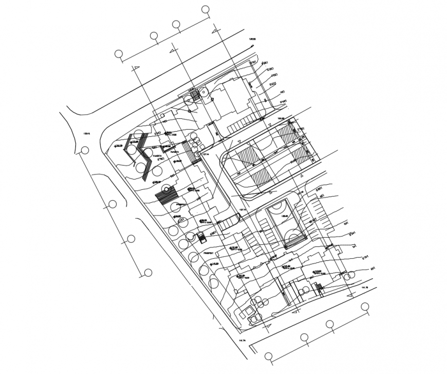 Local area contour plan and streets detail 2d view dwg file