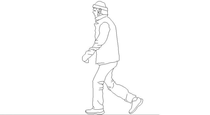 Man from the side with beanie walking people block in auto cad