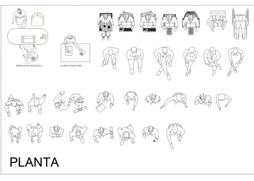 Men Block DWG Showing Poses Furniture and Layout Details